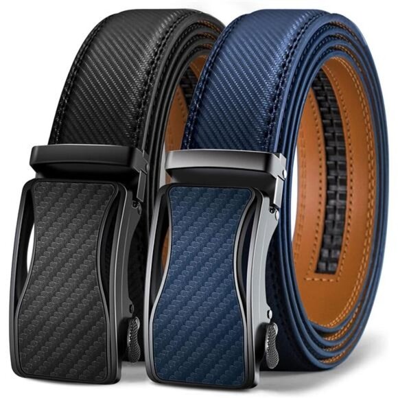 Mens Ratchet Belt 2 Units,Sliding Belt For Gift Mens Dress Casual 1 3/8",Size - Picture 1 of 7